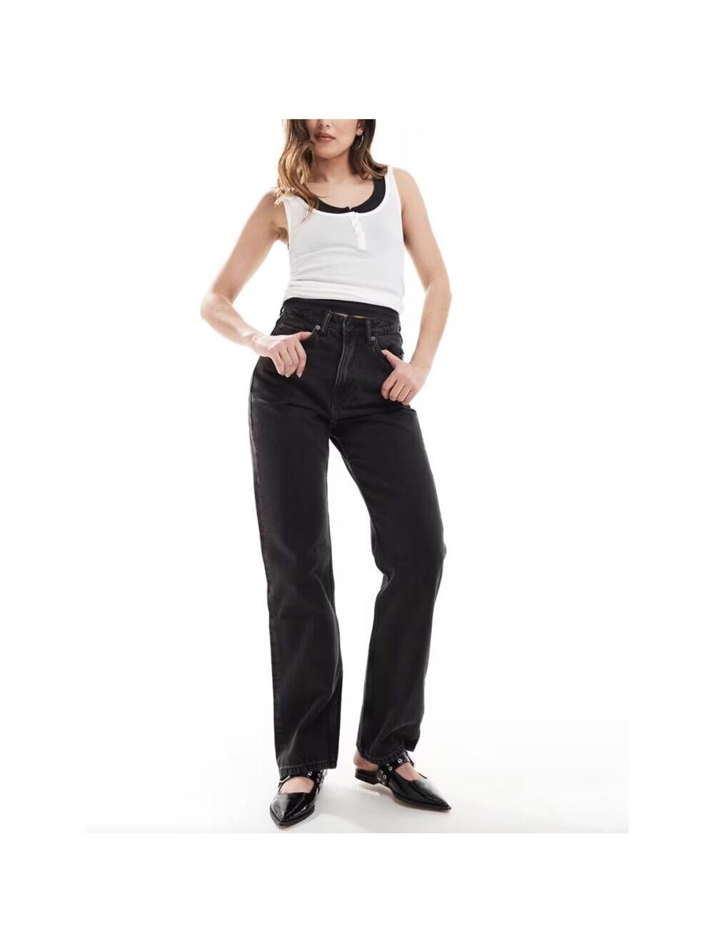 Weekday Rowe Extra High Rise Straight Jeans Echo Black 28/30 Rigid Cotton